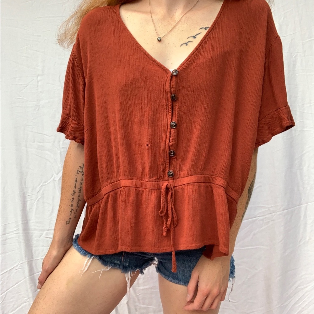 CLEARANCE🌞 MORAL FIBER Button Front Peplum Top